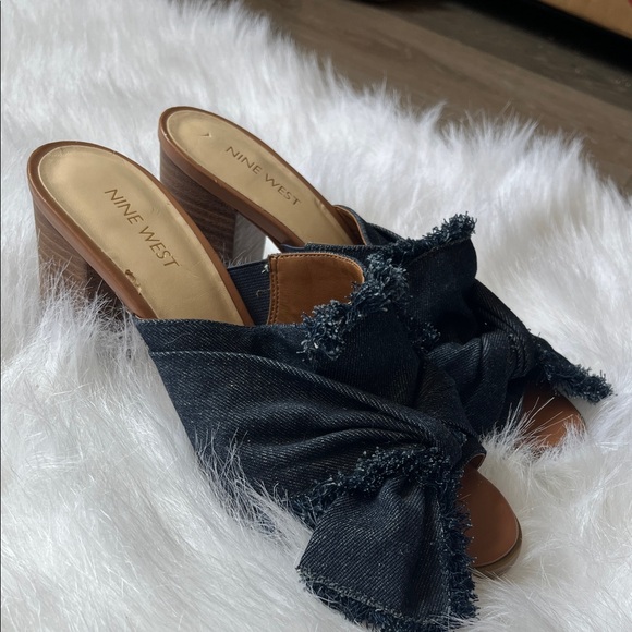 Nine West Blue Frayed Denim Mules 8 - Picture 2 of 8